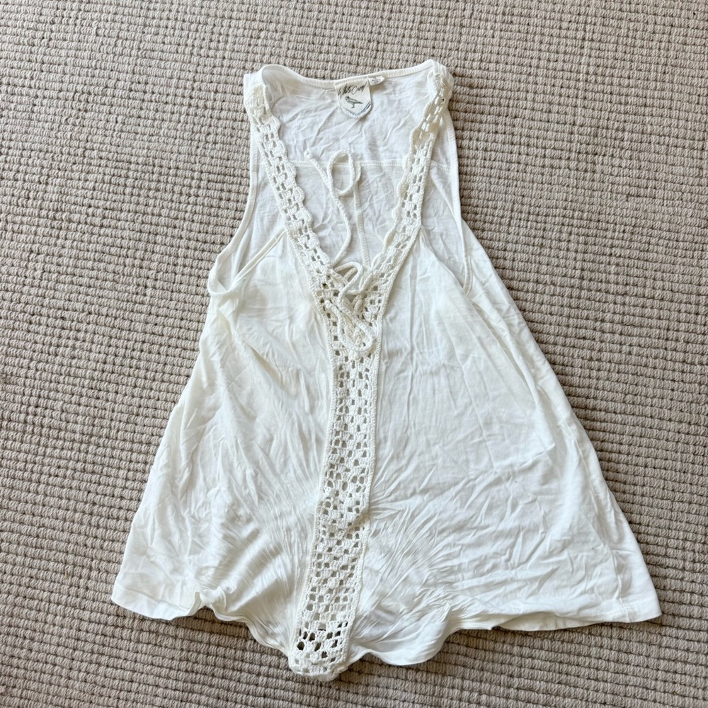 White Crow White Tank with Crochet Detail